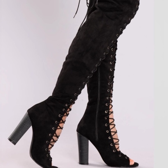 Black Lace-up Open Toe Boots - Picture 5 of 7